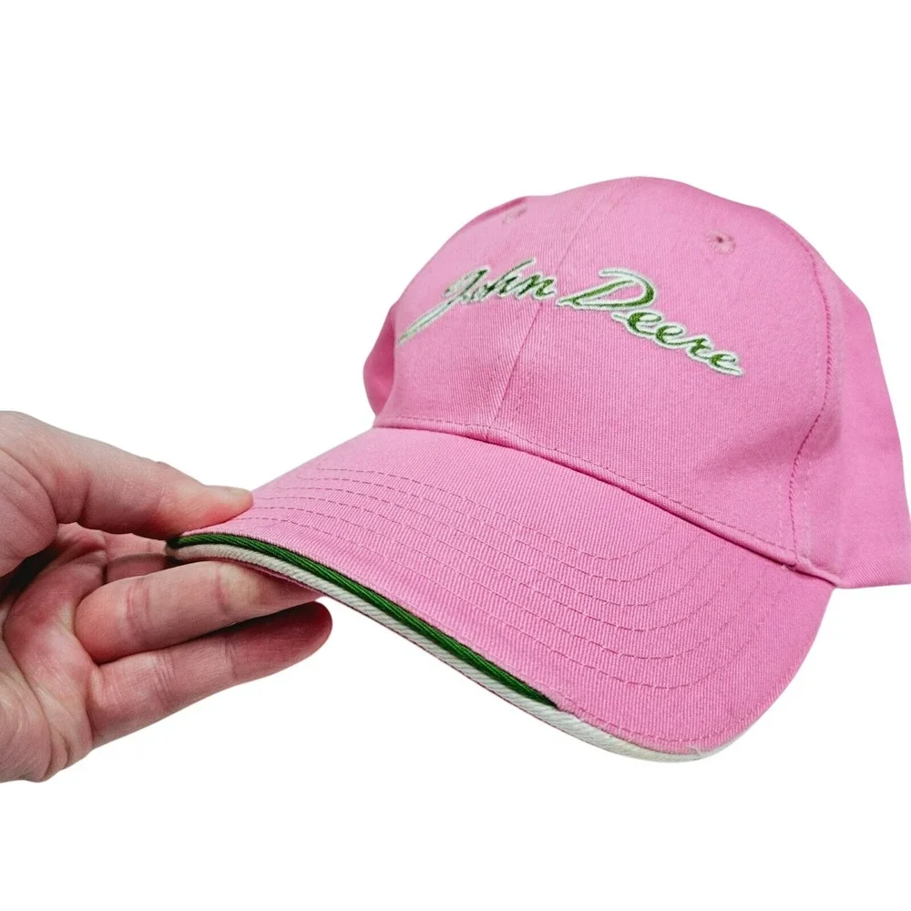 John Deere Pink Hat Cap‎ Green Embroidered Logo Adjustable Strapback